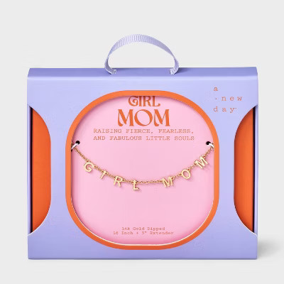 14K Gold Dipped "Girl Mom" Station Necklace - A New Day™ Gold | Target