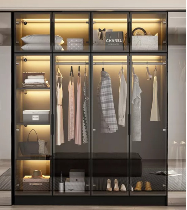 FAMAPY Glass Doors Wardrobe Armoires Aluminum Frame with LED Lights 

 #LTKHome #LTKBeauty