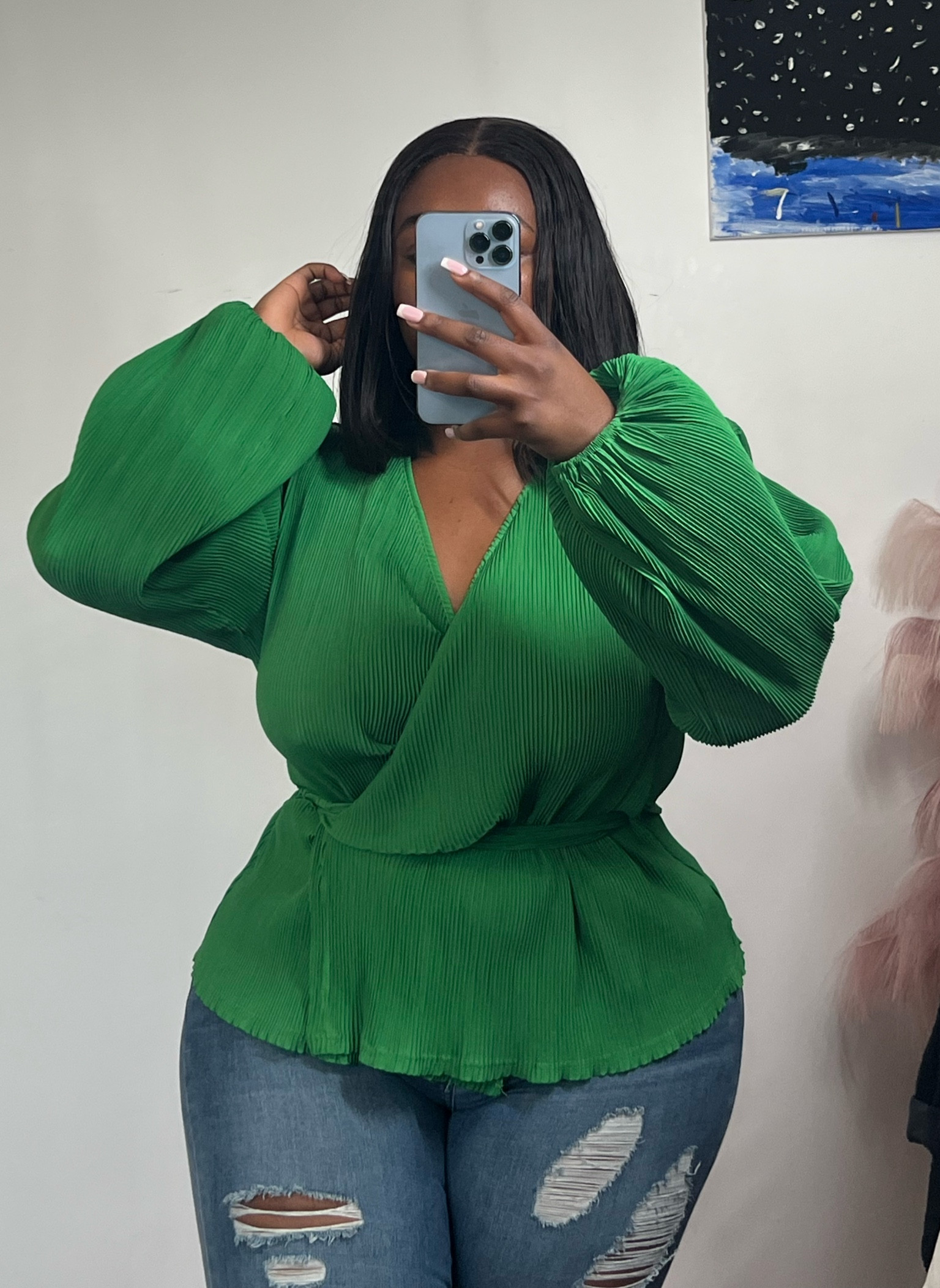 PLT green wrap blouse 

#LTKcurves #LTKunder50 #LTKunder100