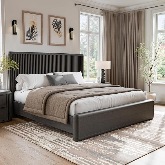 Furniture of America Elizea Modern Contemporary Solid Wood King Panel Bed with Fluted Headboard, ... | Amazon (US)