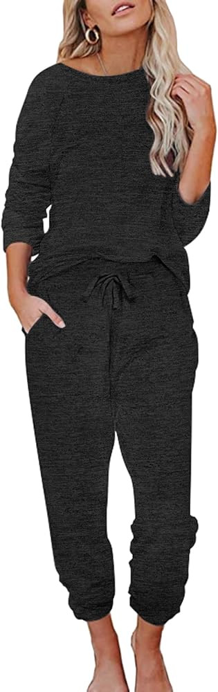 Ekouaer Women's Pajamas Set Long Sleeve Loungewear Soft Joggers Lounge Set with Pockets | Amazon (US)