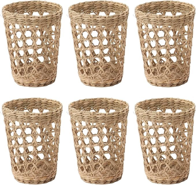 6Pcs Handwoven Vase Sleeve, Hand Woven Wicker Cup Holder Cute Cozy Mug Sleeves Wicker Cup Holder ... | Amazon (US)