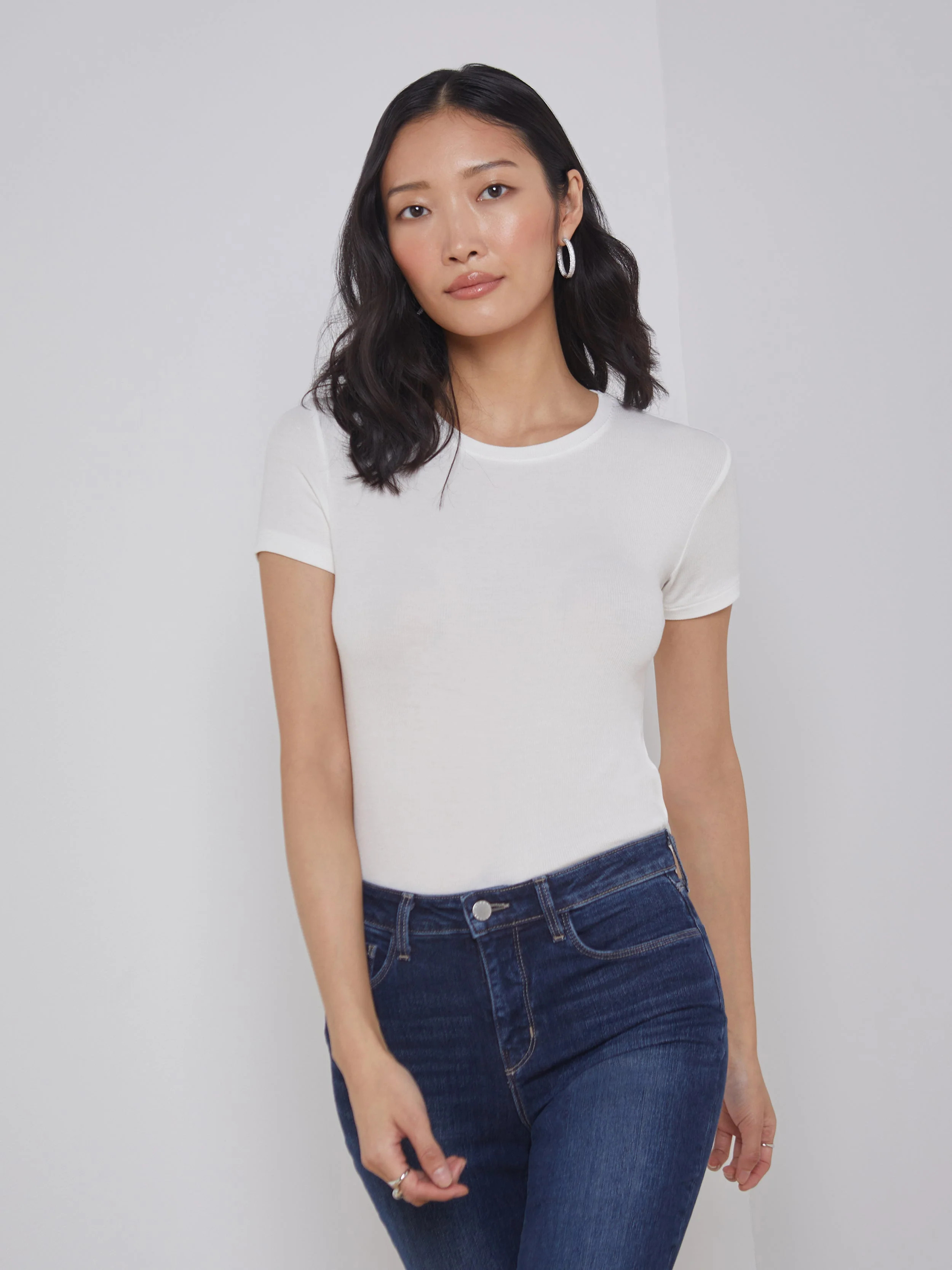 L'AGENCE - Ressi Fitted Crewneck Tee in White Micro Modal | L'Agence