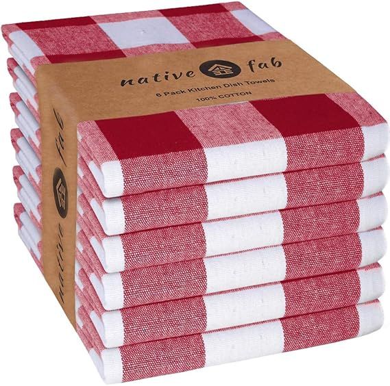 Native Fab 100% Cotton Kitchen Dish Towels 16x26 Set of 6 - Absorbent Tea Towels, Dish Cloths, Re... | Amazon (US)