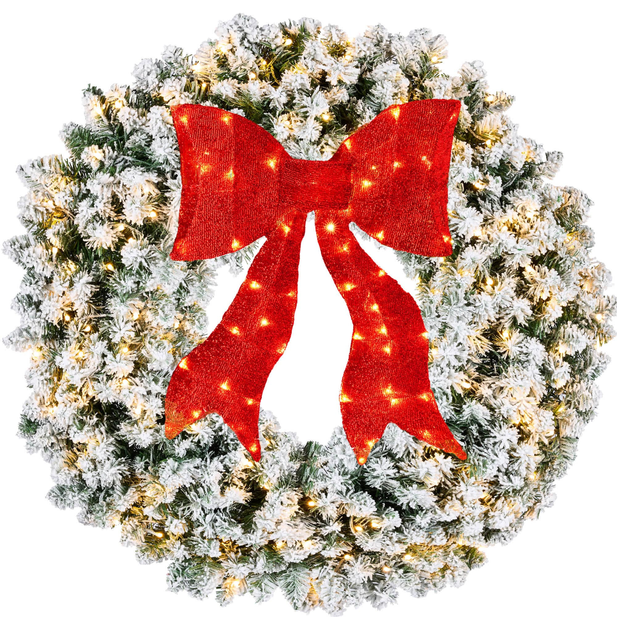 Best Choice Products 48in Artificial Pre-Lit Flocked Fir Christmas Wreath Decor w/ Red Bow 250 LED Lights 714 Tips | SKY8220 | Lowe's