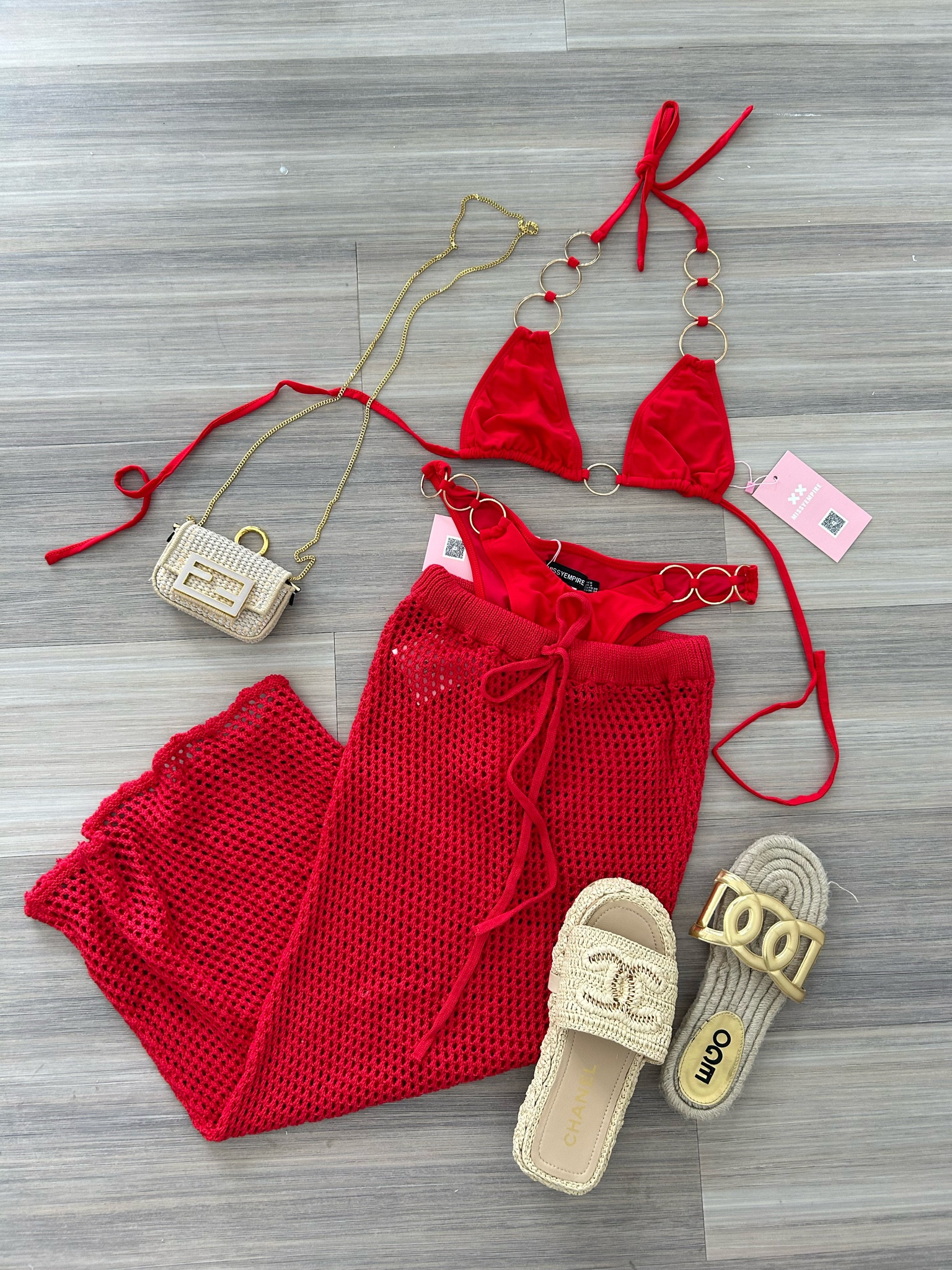 red + neutral beach club outfit ❤️‍🔥🍒 