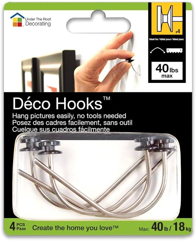 UTR Decorating | DecoHooks | Large Head | 40 lb | 4 pc Sampler Pack | Picture Hanging Hooks | No ... | Amazon (US)