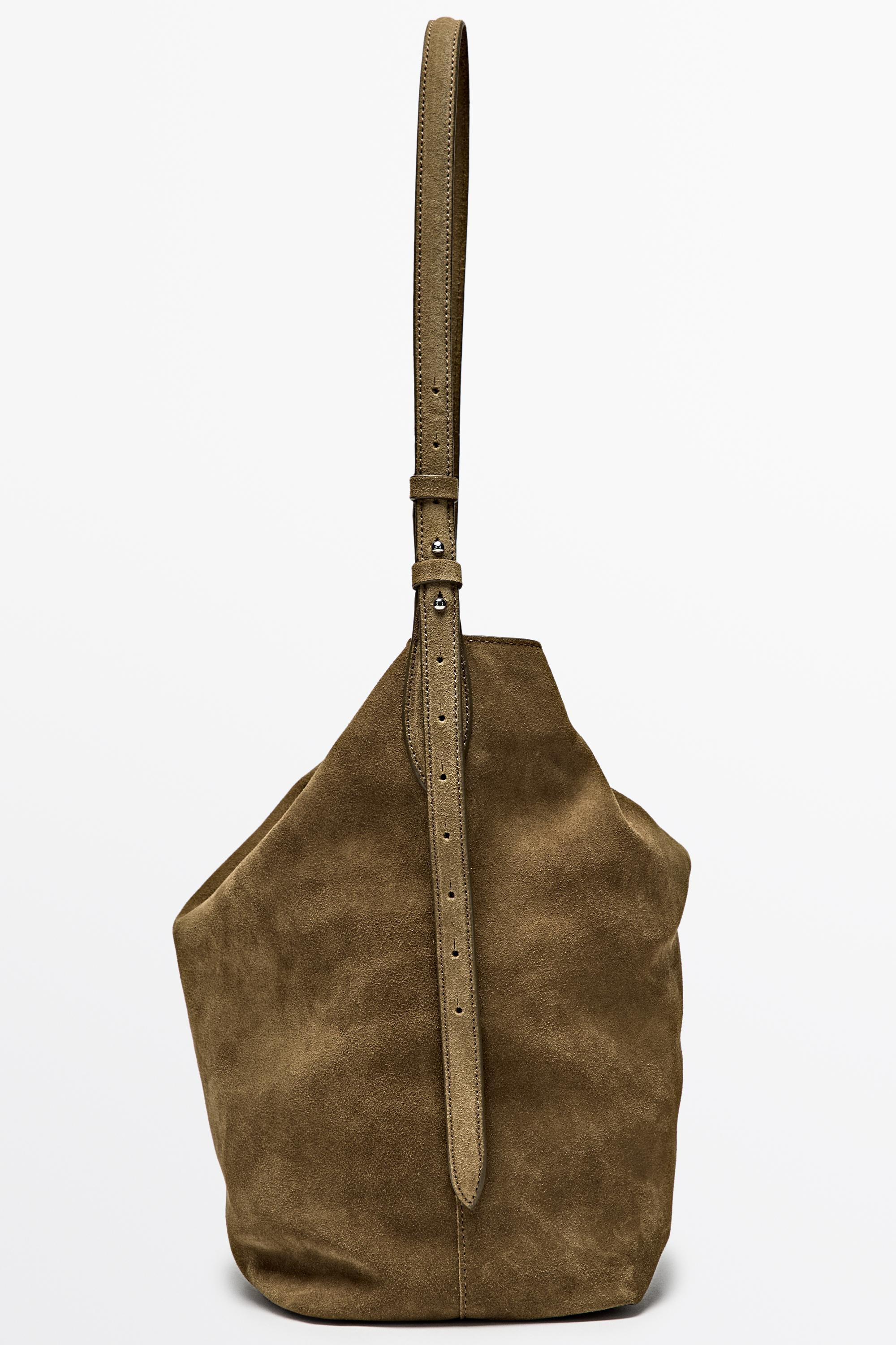 Distressed split suede leather bucket bag | Massimo Dutti UK