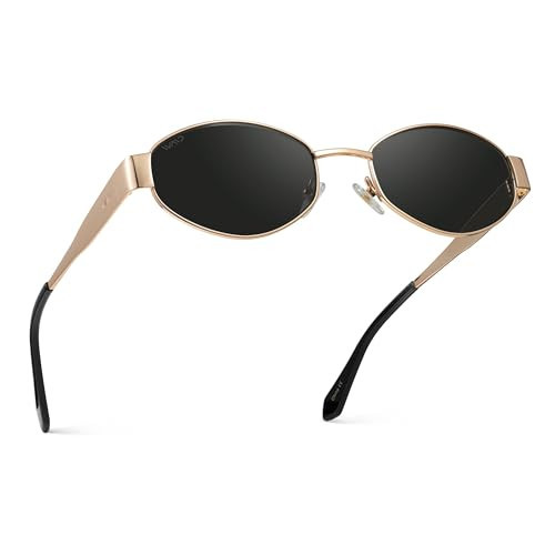 WearMe Pro Small Oval Sunglasses for Women, Gold Metal Frame, 90s Retro Style, Polarized Dark Lens, UV400 Protection, Lightweight Vintage Fashion Shades - WMP Eyewear | Amazon (US)