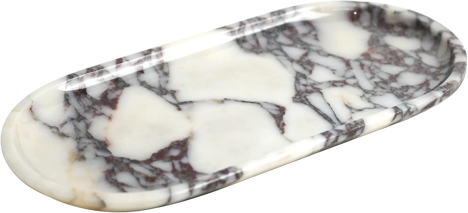 Natural Marble Tray for Bathroom, Calacatta Marble Oval Tray Decor | Amazon (US)