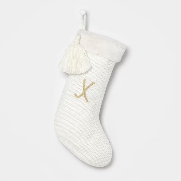 Luxe Knit Monogram Christmas Stocking White/Gold - Wondershop™ | Target