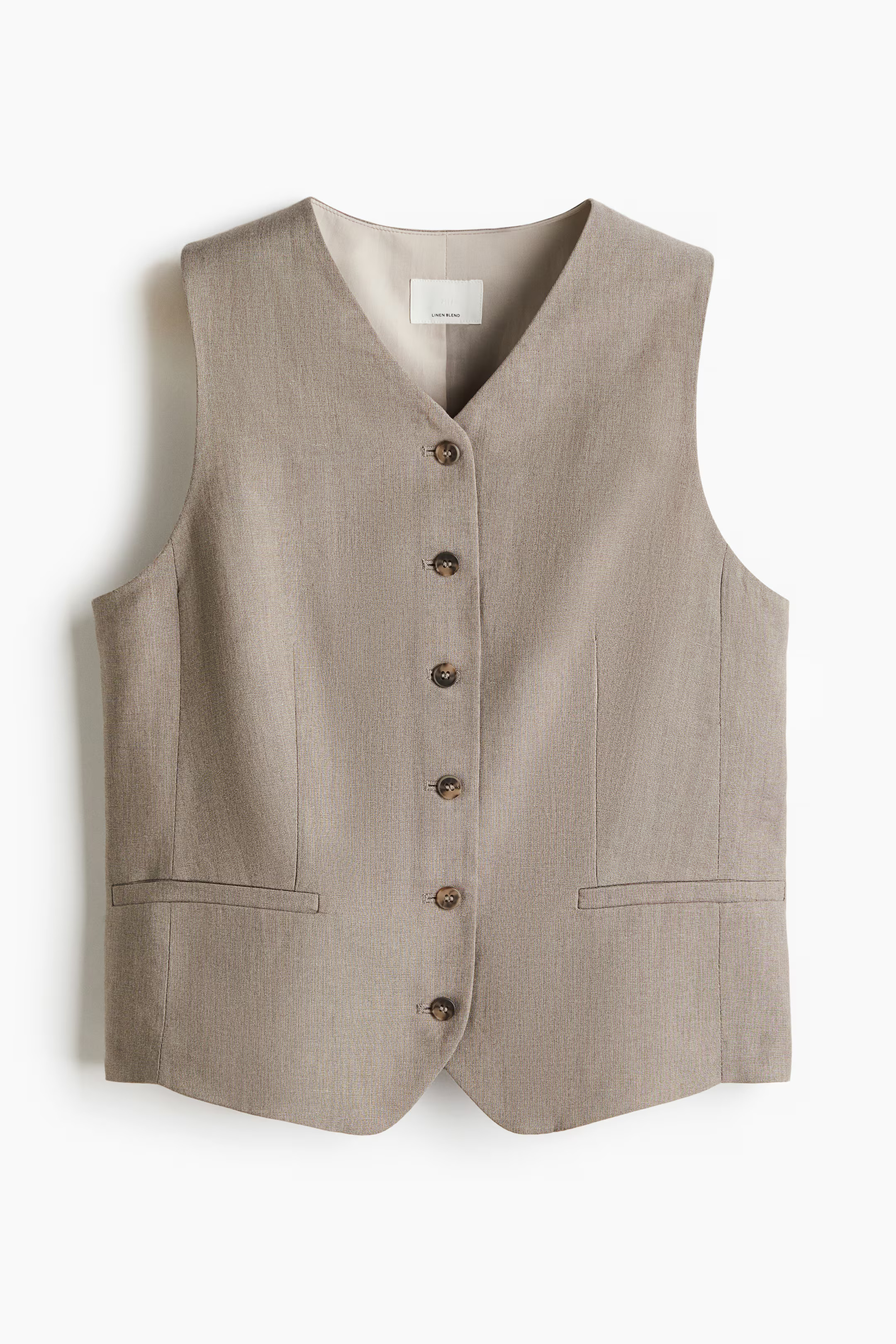 Linen-blend suit waistcoat - Greige - Ladies | H&M GB | H&M (UK, MY, IN, SG, PH, TW, HK)