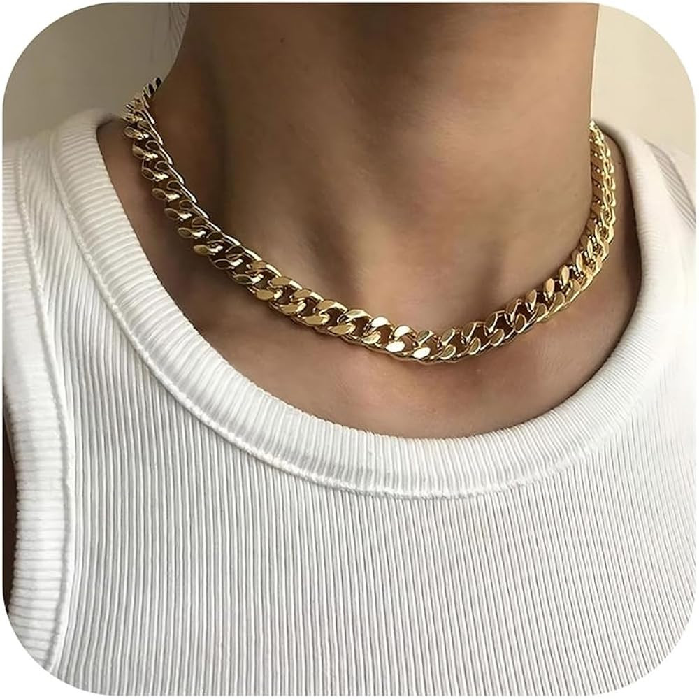 NOKMIT Chunky Cuban Link Curb Chain Necklace for Women Men Dainty 18K Gold Silver Tone Choker Thi... | Amazon (US)