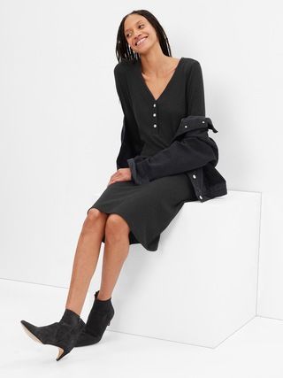 Ribbed Henley Midi Dress | Gap Factory