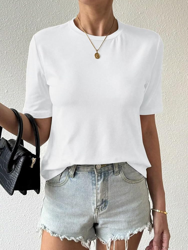 Women's New Summer Casual Loose Round Neck T Shirt Comfortable Fashion Sports Top(BS) S White at ... | Amazon (US)