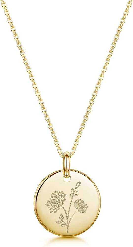 UMAGICBOX Gold Birth Flower Necklace - Personalized Birthday Mother’s Day Gift, Engraved Floral... | Amazon (US)