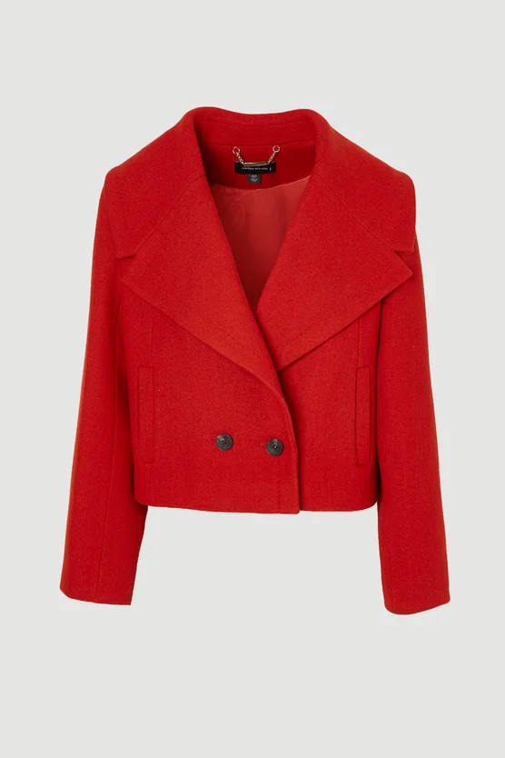 Wool Shawl Collar Tailored Double Breasted Short Coat | Karen Millen US
