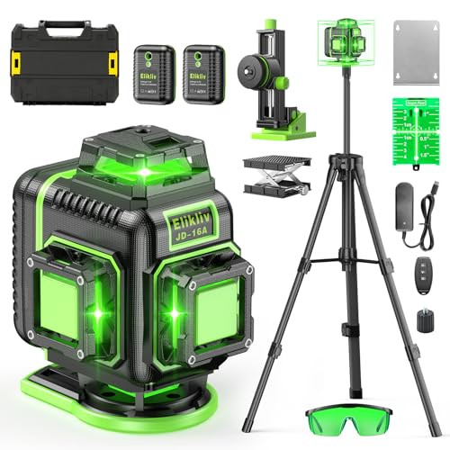 Laser Level 360 Self Leveling with Tripod, Elikliv 4D Laser Level, 165Ft Green Laser Level Lines Tool, 4x360° Cross Line Laser for Construction, Floor (28US-CP4B0225US) | Amazon (US)