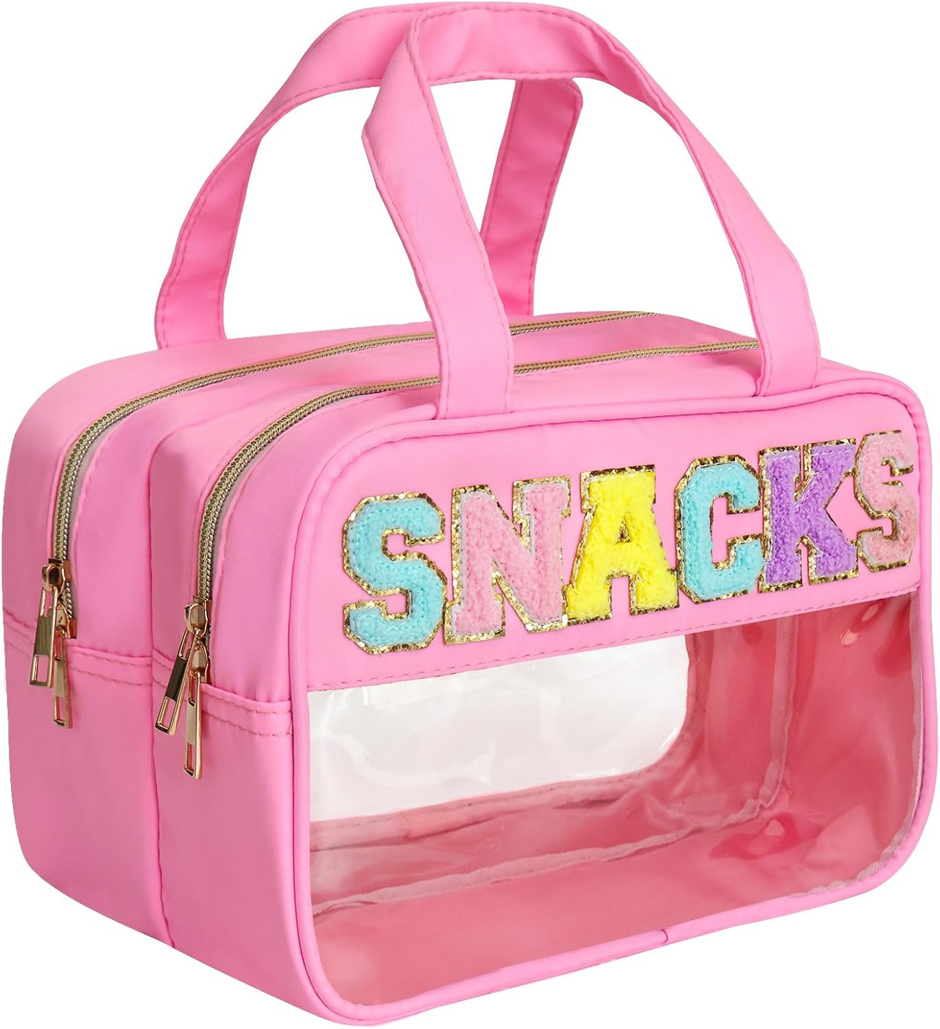 Chenille Letter Clear Large Makeup Bag, Preppy Cosmetic Bag Clear Snack Bags with Zipper,Stuff Ba... | Amazon (US)