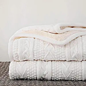 Amazon.com: Longhui bedding Acrylic White Cable Knit Sherpa Throw Blanket – Thick, Soft, Big, C... | Amazon (US)