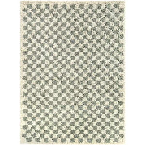 Covey Plush Checkered Thick Shag Area Rug - 5'3" x 7' - Sage | Bed Bath & Beyond