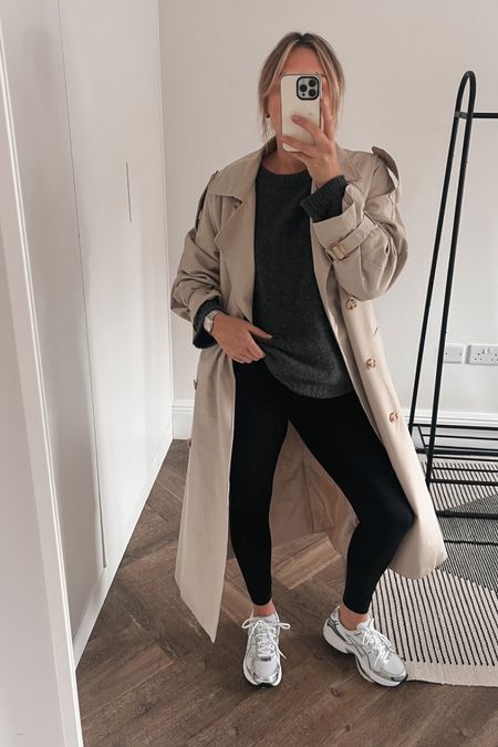 Ways to wear leggings look ideas.

Wearing a 12 in the trench
A medium in the leggings and a large in the jumper 

#LTKstyletip #LTKeurope #LTKmidsize