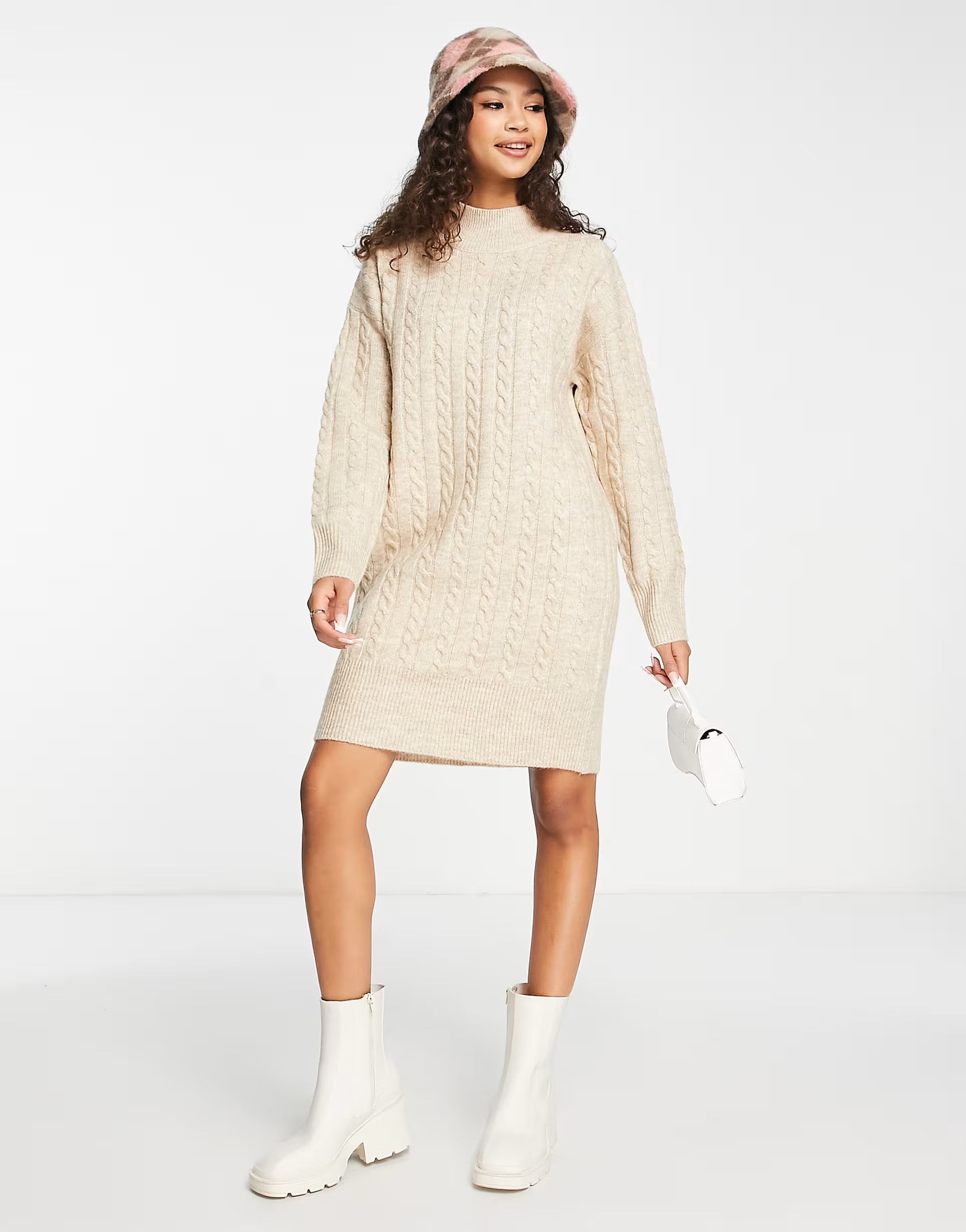 New Look cable knit mini dress in camel | ASOS (Global)
