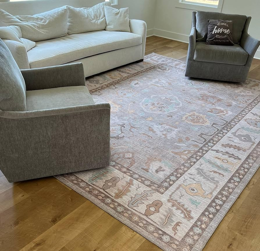 Modern Oushak Rug, Vintage Turkish Brown Beige Oriental Antique Inspired Area Rugs, Luxury Washab... | Amazon (US)