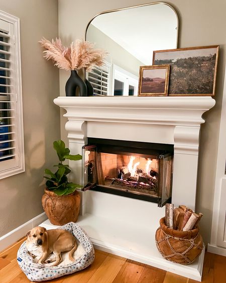 Comment: Fire for links 
Cold rainy nights by the fire! There’s nothing better and Ricky agrees!! Do you love a cozy rain filled night?? Did a little fireplace glue up recently, and I’m loving it!!! Swipe for the before. 

#LTKFind #LTKhome #LTKSeasonal