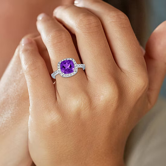 Womens Gemstone Sterling Silver Halo Cushion Cocktail Ring | JCPenney