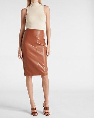 High Waisted Faux Leather Seamed Pencil Skirt | Express