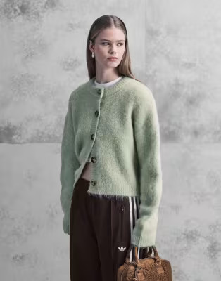 ASOS DESIGN chunky premium alpaca cardigan in light green | ASOS | ASOS (Global)