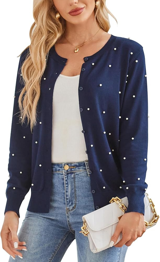 GRACE KARIN Knit Cardigans for Women Pearl Long Sleeve Tops Button Down Crew Neck Cardigan Sweate... | Amazon (US)