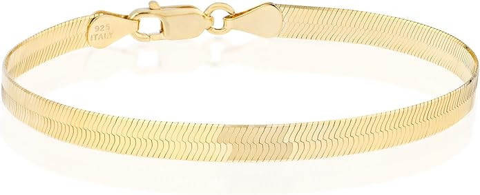 Miabella 18K Gold Over 925 Sterling Silver Italian Solid 4.5mm Flexible Flat Herringbone Link Cha... | Amazon (US)