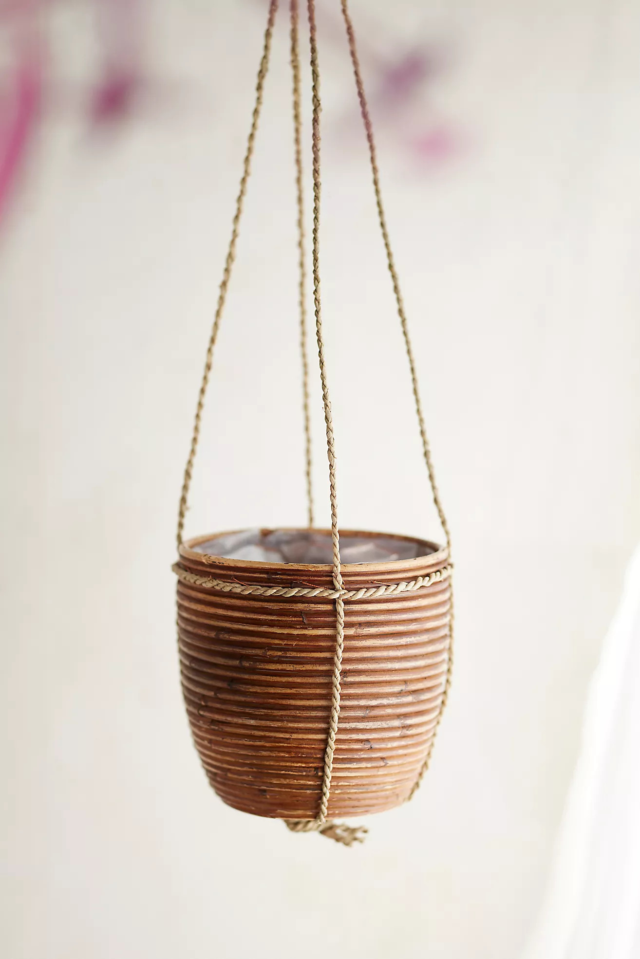 Hanging Rattan Stripe Basket Planter | Terrain