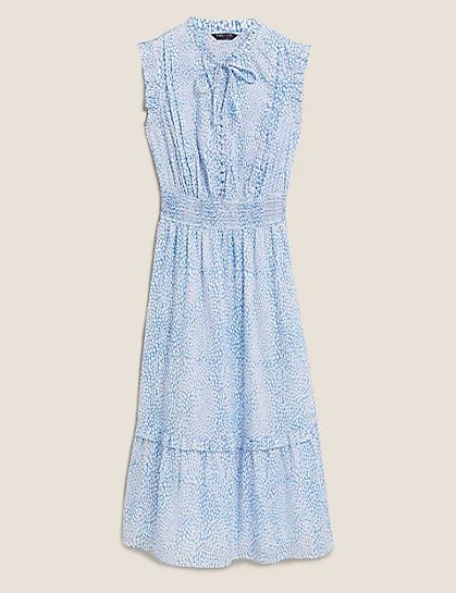 Pure Cotton Printed Midaxi Waisted Dress | Marks & Spencer (US)