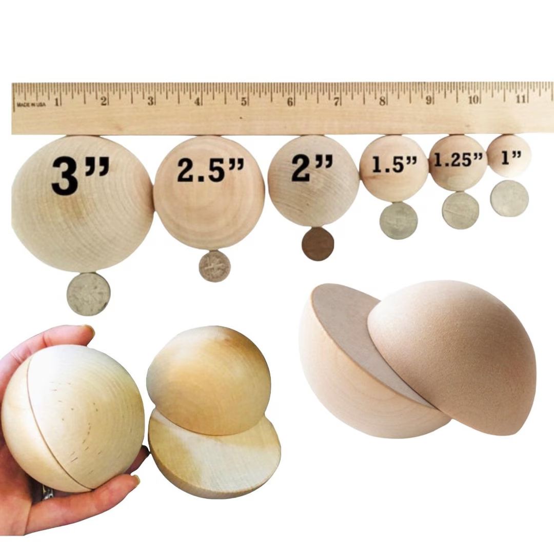 QTY 10- Wood Half Split Balls, Choose Your Size, Door Wreath, Dome Ball, Ball Half, Ball Split, H... | Etsy (US)