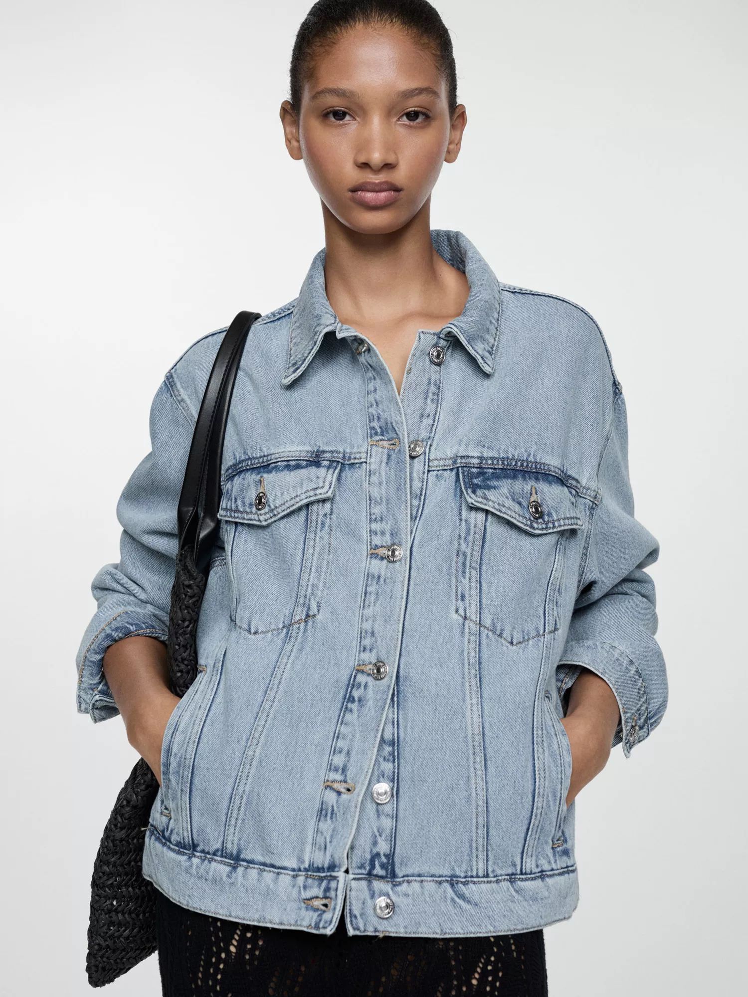 MangoAlaia Oversize Denim Jacket, Light Blue | John Lewis (UK)