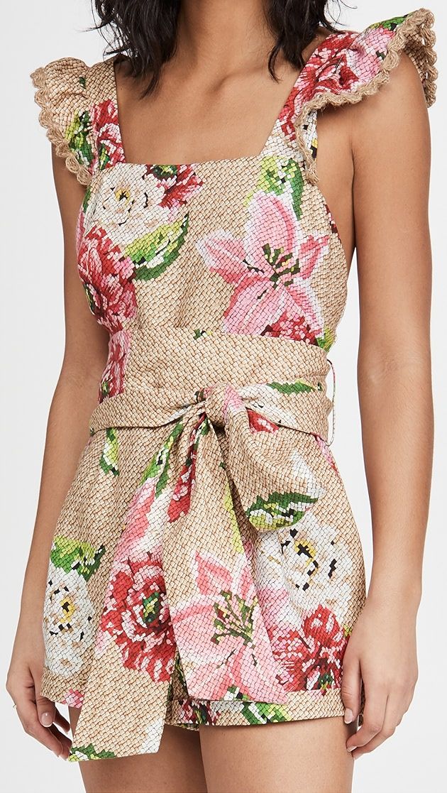 Woven Floral Crossed Back Frilled Romper | Shopbop