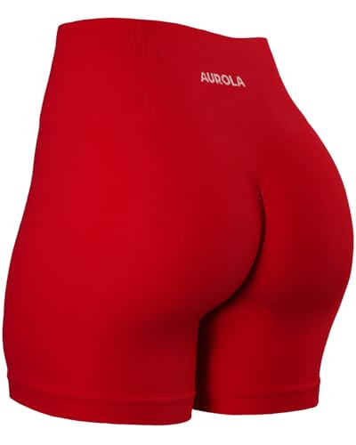 AUROLA Power Scrunch Butt Workout Shorts for Women Seamless Gym Shorts High Waist Tummy Control Yoga Biker Shorts,Flame Red,XS | Amazon (US)