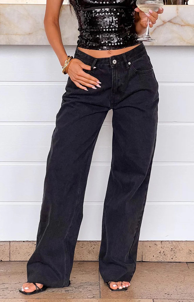 She's Yours Black Wide Leg Boyfriend Jeans | Beginning Boutique (US)
