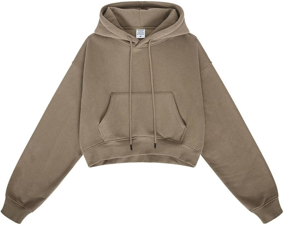 Women's Cropped Hoodie Heavyweight Pullover Sweatshirt Long Sleeve Women's Casual Hoodies Cropped... | Amazon (US)