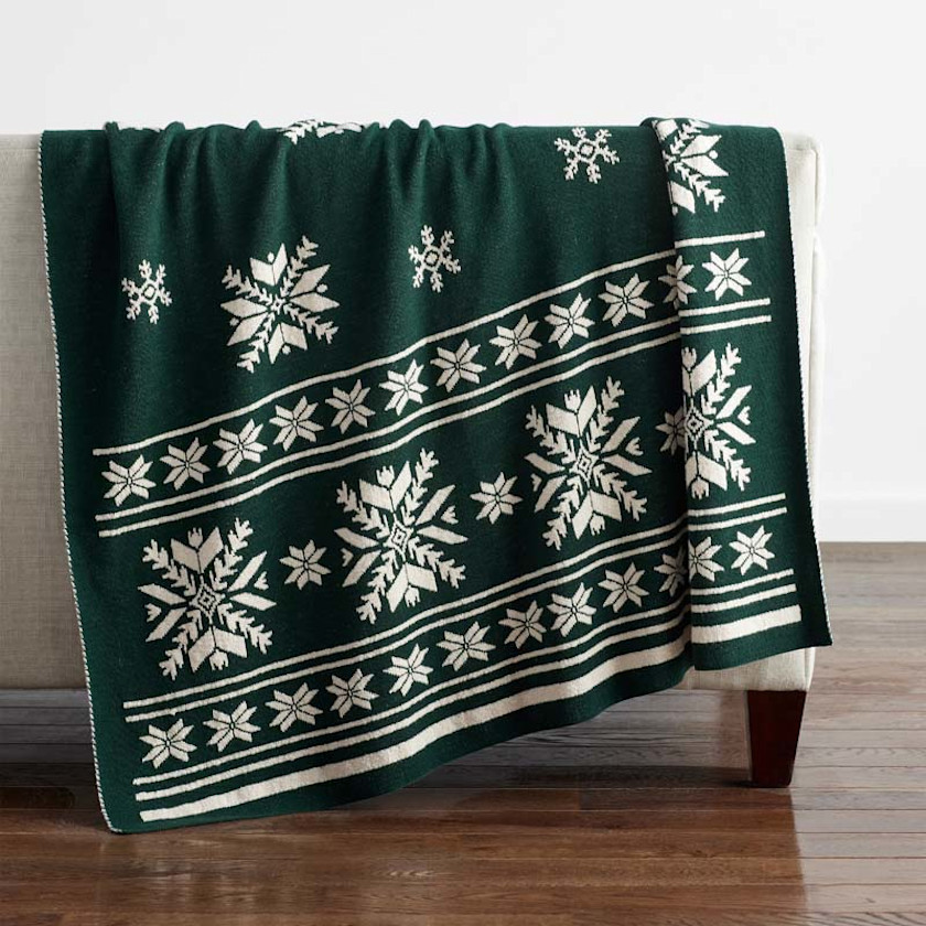 Holiday Knit Throw Blanket - Green/Red/White, Size 50 In. x 70 In., Cotton | The Company Store | The Company Store