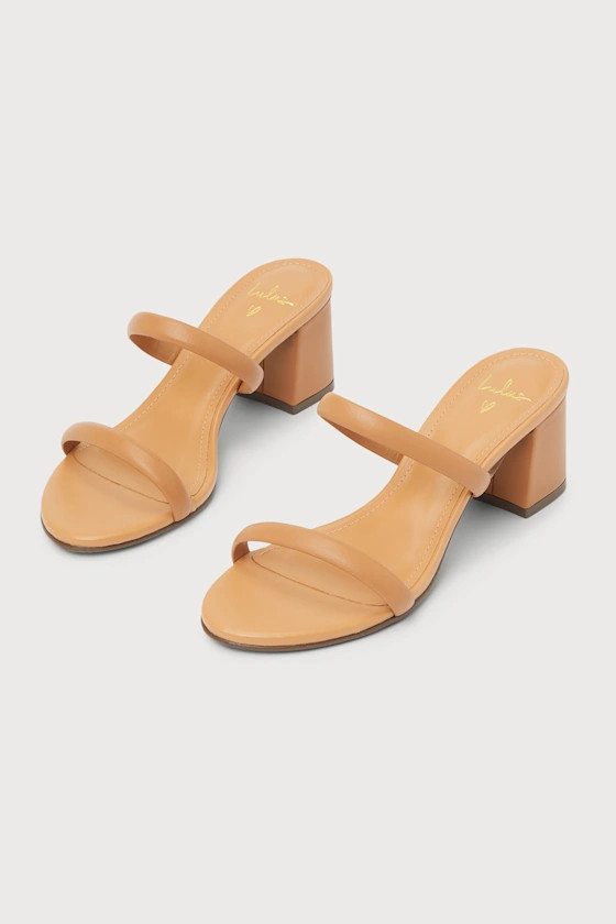 Joanna Cognac Leather High Heel Slide Sandals | Lulus (US)
