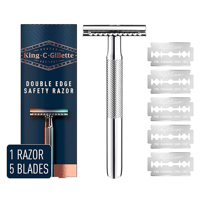 King C. Gillette Safety Razor with Chrome Plated Handle and 5 Platinum Coated Double Edge Safety ... | Amazon (US)