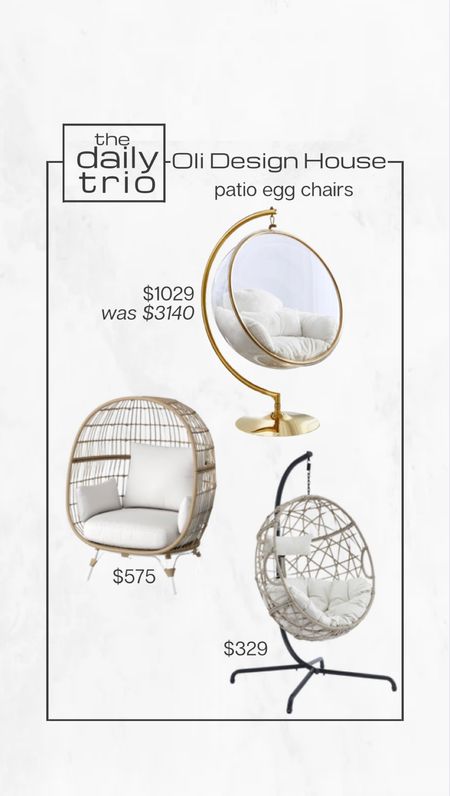 Outdoor egg chair options at different price points. 

Gold outdoor furniture, rattan outdoor furniture, woven outdoor furniture, outdoor accent chair, swinging egg chair, outdoor swing chair, modern organic home, spring refresh, outdoor living, porch swing, porch chair, porch furniture 

#LTKsalealert #LTKFind #LTKhome
