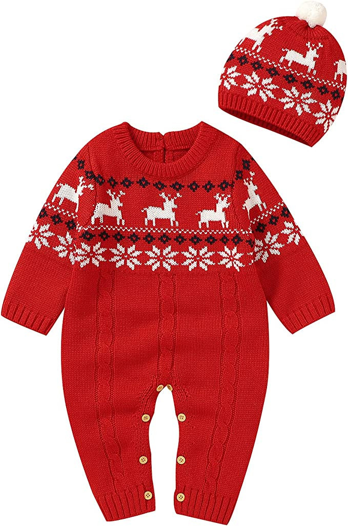 Ugly Christmas Sweater Unisex Newborn Outfits Baby Boys Girls Cute Long Sleeve Knit Romper Jumpsu... | Amazon (US)