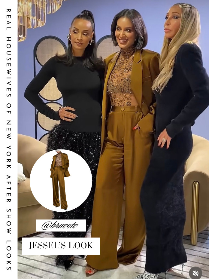Jessel Taank's Mustard Pant Suit on The After Show is by La Pointe // Shop Similar 📸= @bravotv 

 