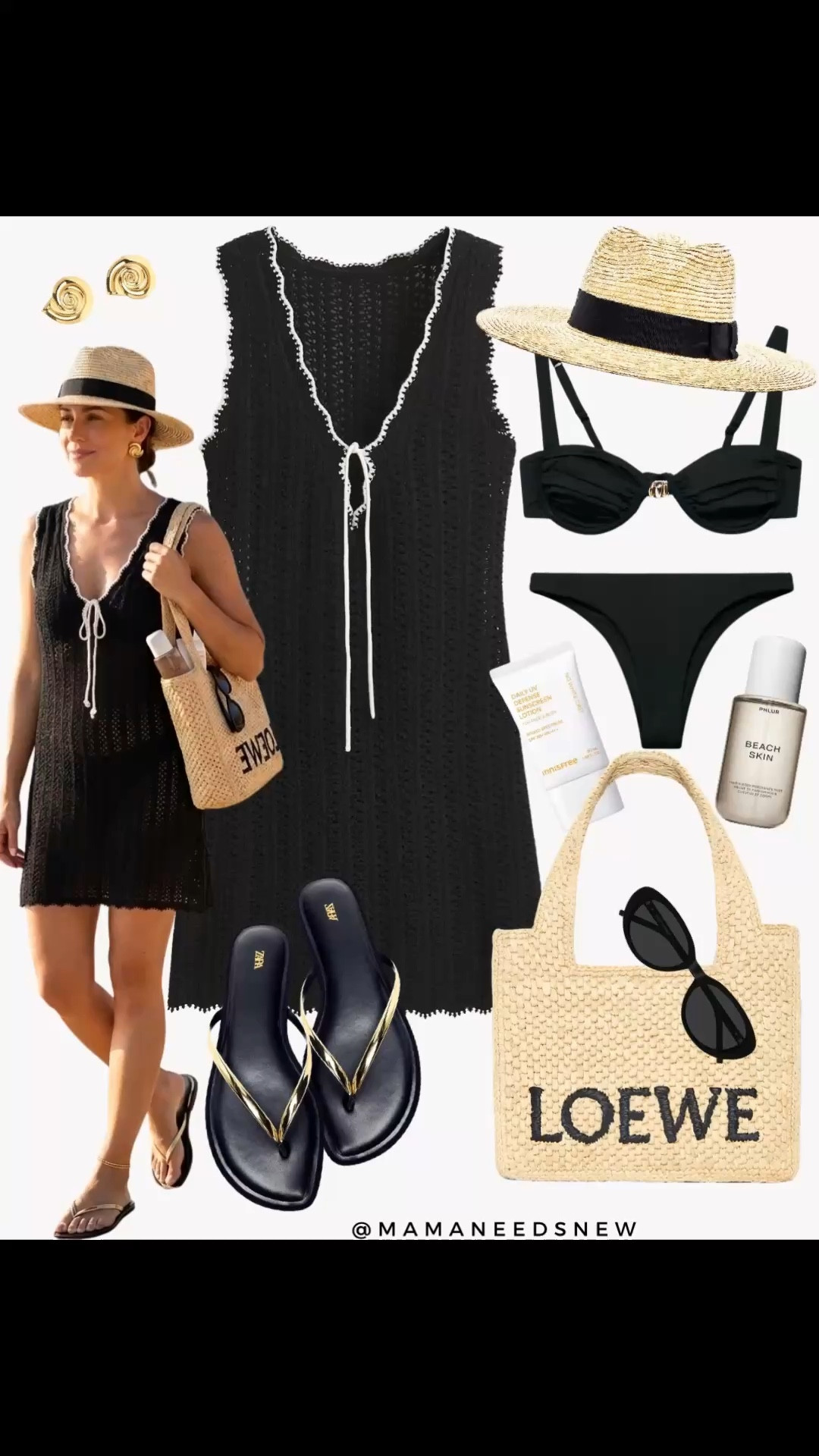 A summer vacation outfit with a knit swim cover up, two piece swimsuit, raffia tote bag, flip flop sandals, sun hat 🖤

#LTKSaleAlert #LTKSeasonal #LTKSwim