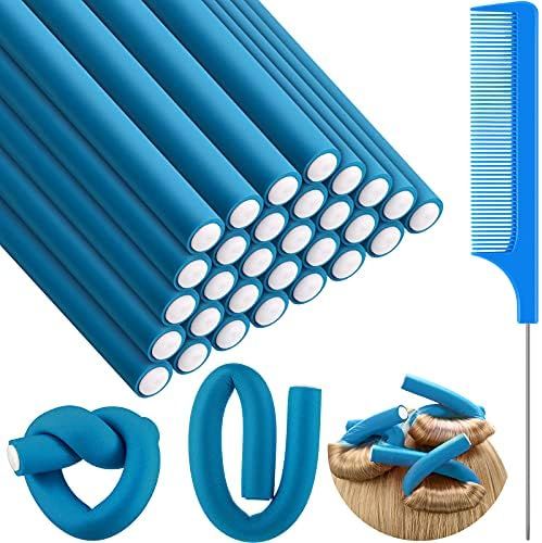 30 Pieces Flexible Curling Rods Twist Foam Hair Rollers Soft Foam No Heat Hair Rods Rollers and 1 St | Amazon (US)